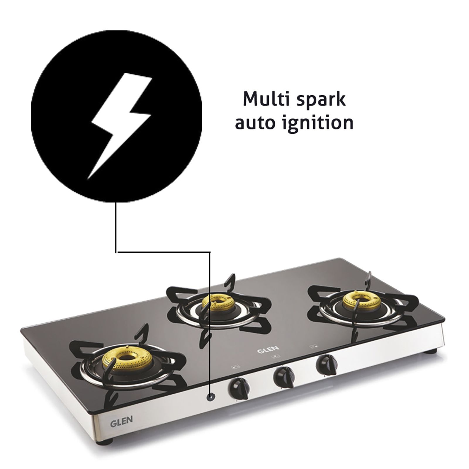 Glen 1038 GT FB AI Toughened Glass Top 3 Burner Automatic Gas Stove (Scratch & Stain Resistant, Silver) Glen 1038 GT FB AI Toughened Glass Top 3 Burner Automatic Gas Stove (Scratch & Stain Resistant, Silver)_6