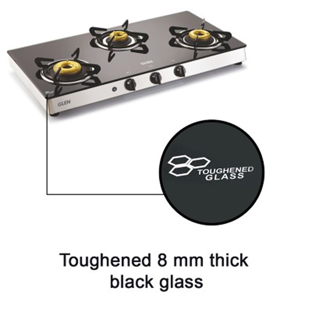 Glen 1038 GT FB AI Toughened Glass Top 3 Burner Automatic Gas Stove (Scratch & Stain Resistant, Silver) Glen 1038 GT FB AI Toughened Glass Top 3 Burner Automatic Gas Stove (Scratch & Stain Resistant, Silver)_10