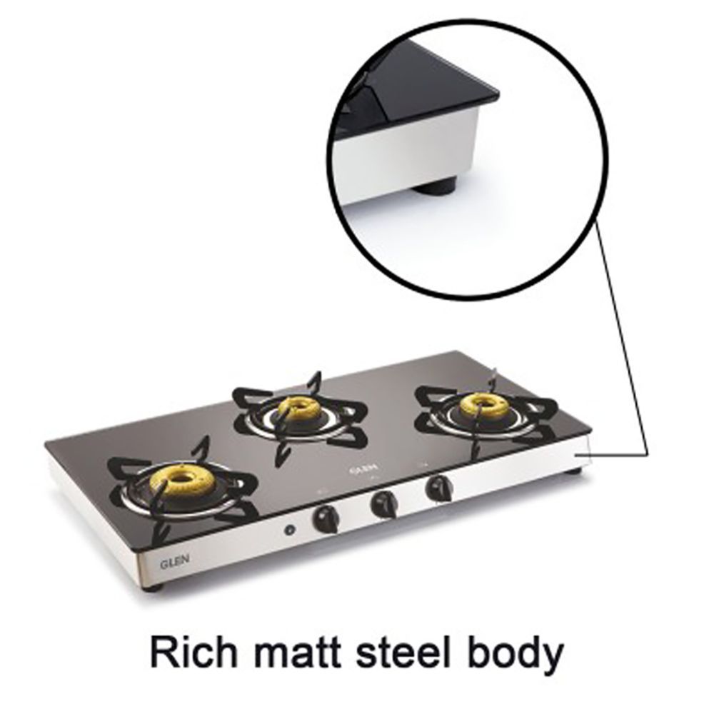 Glen 1038 GT FB AI Toughened Glass Top 3 Burner Automatic Gas Stove (Scratch & Stain Resistant, Silver) Glen 1038 GT FB AI Toughened Glass Top 3 Burner Automatic Gas Stove (Scratch & Stain Resistant, Silver)_11