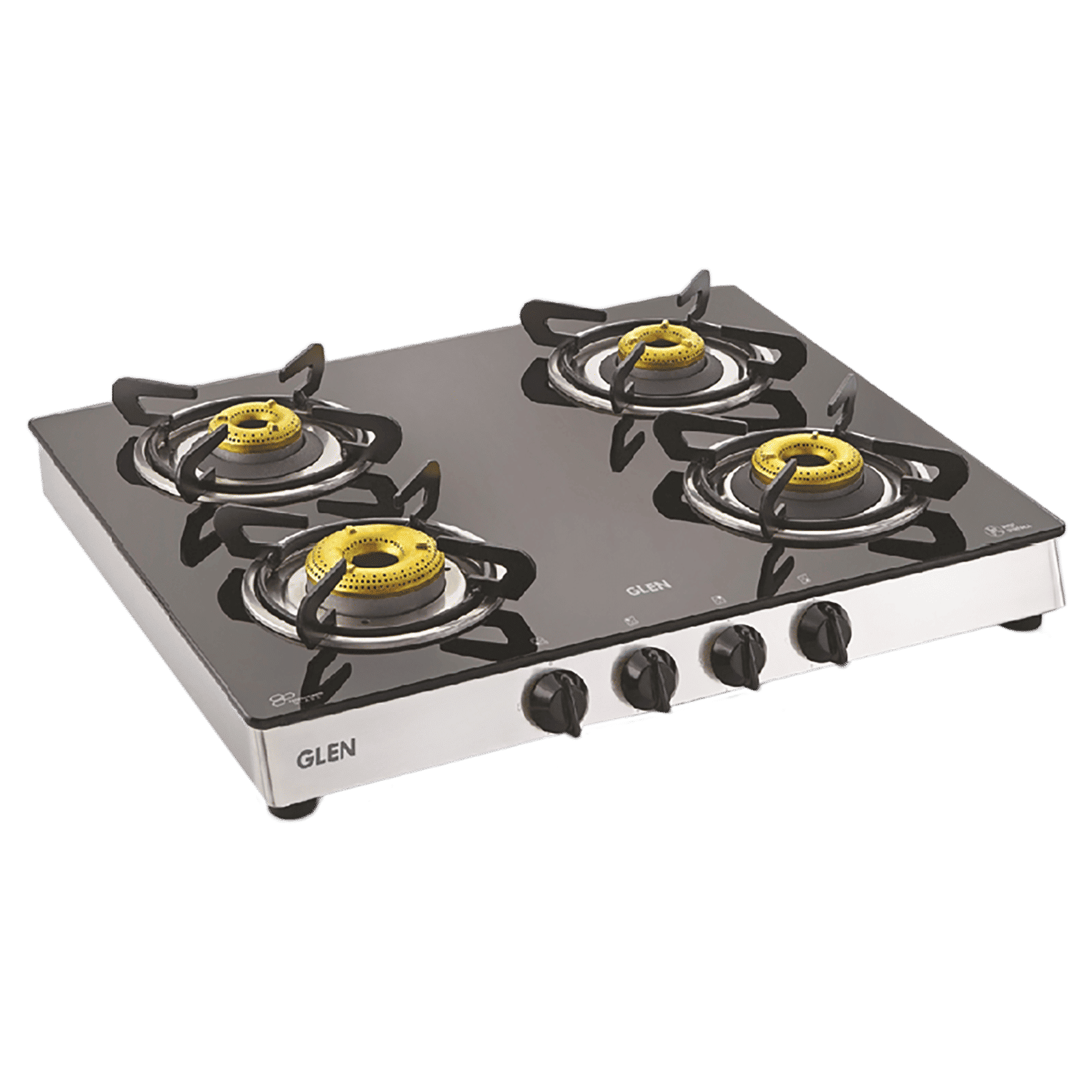 Glen 1042 GT FB Toughened Glass Top 4 Burner Manual Gas Stove (360 Degree Revolving Nozzle, Silver)_1