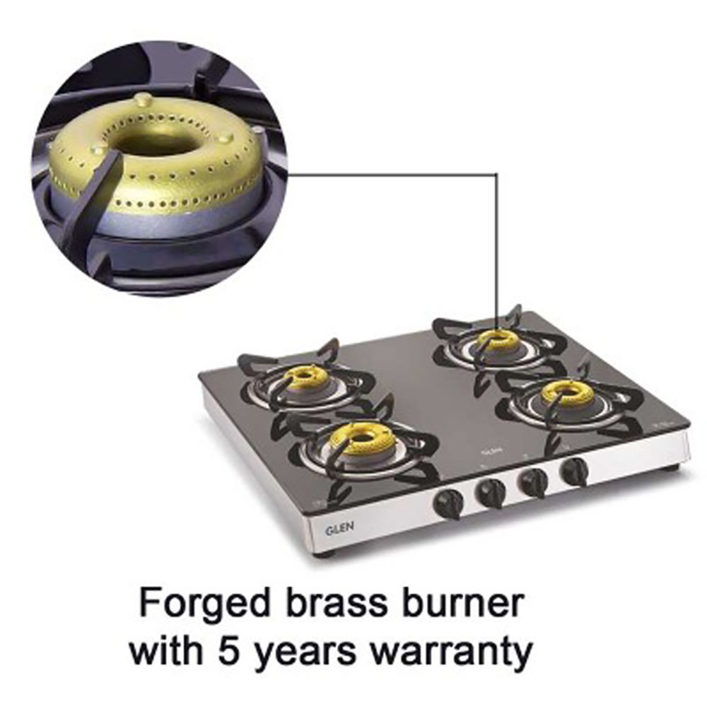 Glen 1042 GT FB Toughened Glass Top 4 Burner Manual Gas Stove (360 Degree Revolving Nozzle, Silver)_10