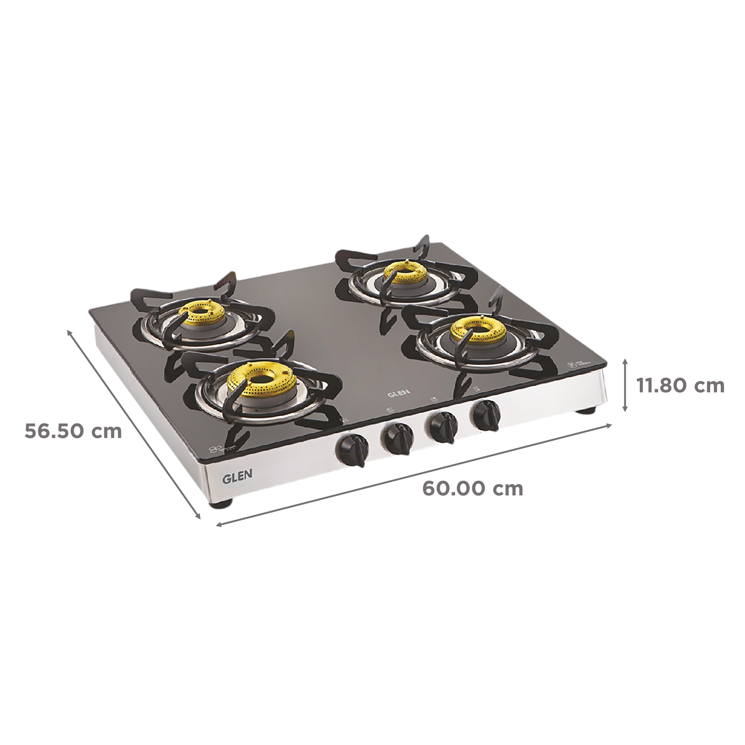 Glen 1042 GT FB Toughened Glass Top 4 Burner Manual Gas Stove (360 Degree Revolving Nozzle, Silver)_2