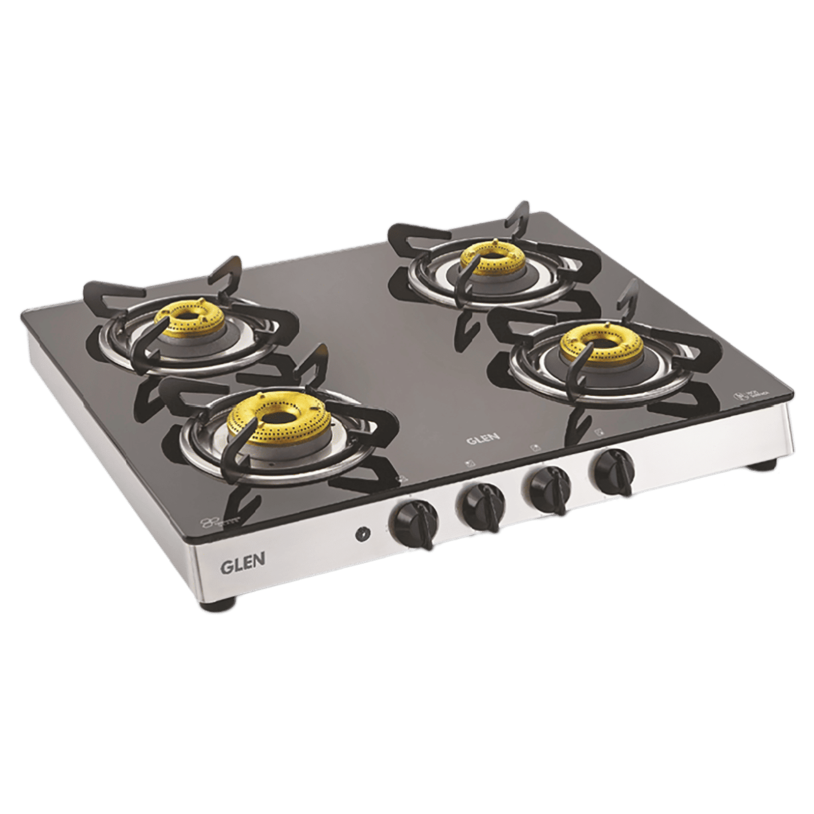 Glen 1042 GT FB AI Toughened Glass Top 4 Burner Automatic Gas Stove (360 Degree Revolving Nozzle, Silver) Glen 1042 GT FB AI Toughened Glass Top 4 Burner Automatic Gas Stove (360 Degree Revolving Nozzle, Silver)_1