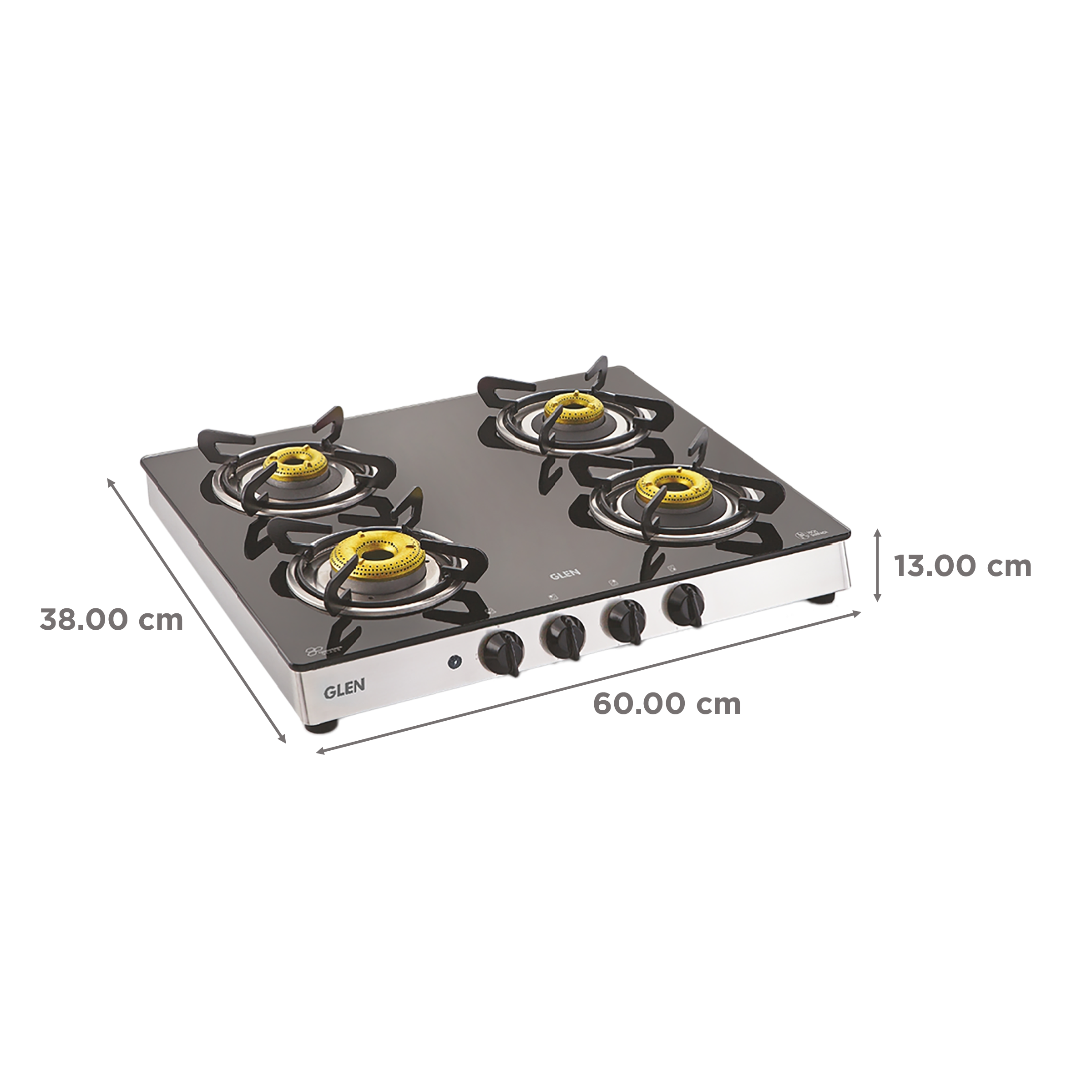 Glen 1042 GT FB AI Toughened Glass Top 4 Burner Automatic Gas Stove (360 Degree Revolving Nozzle, Silver) Glen 1042 GT FB AI Toughened Glass Top 4 Burner Automatic Gas Stove (360 Degree Revolving Nozzle, Silver)_2
