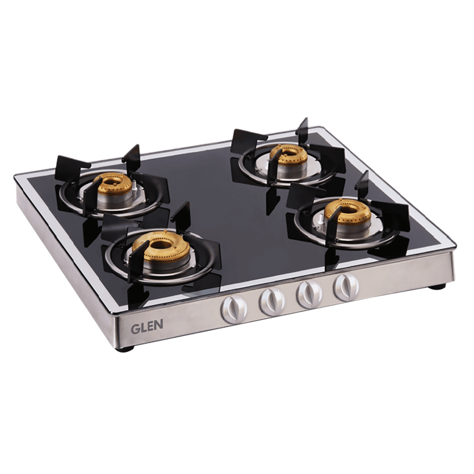Glen 1042 GT FBM Toughened Glass Top 4 Burner Manual Gas Stove (360 Degree Revolving Nozzle, Silver)_1