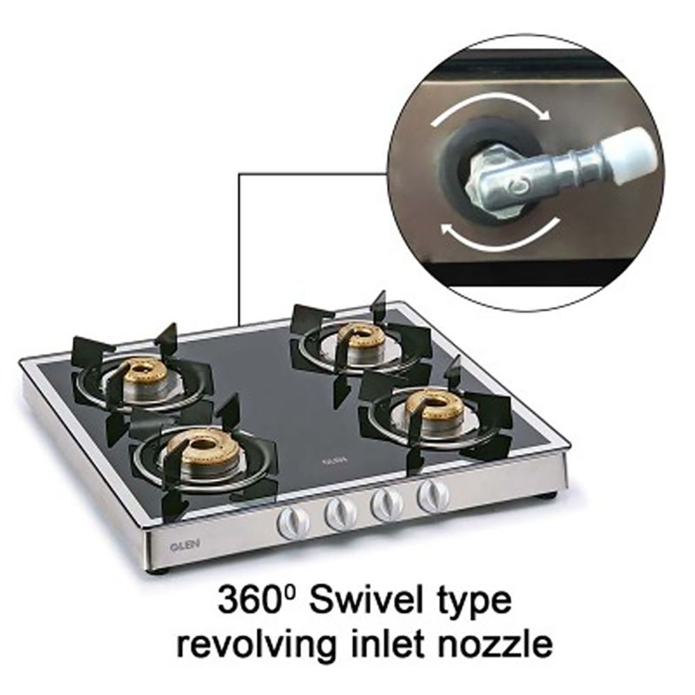 Glen 1042 GT FBM Toughened Glass Top 4 Burner Manual Gas Stove (360 Degree Revolving Nozzle, Silver)_7