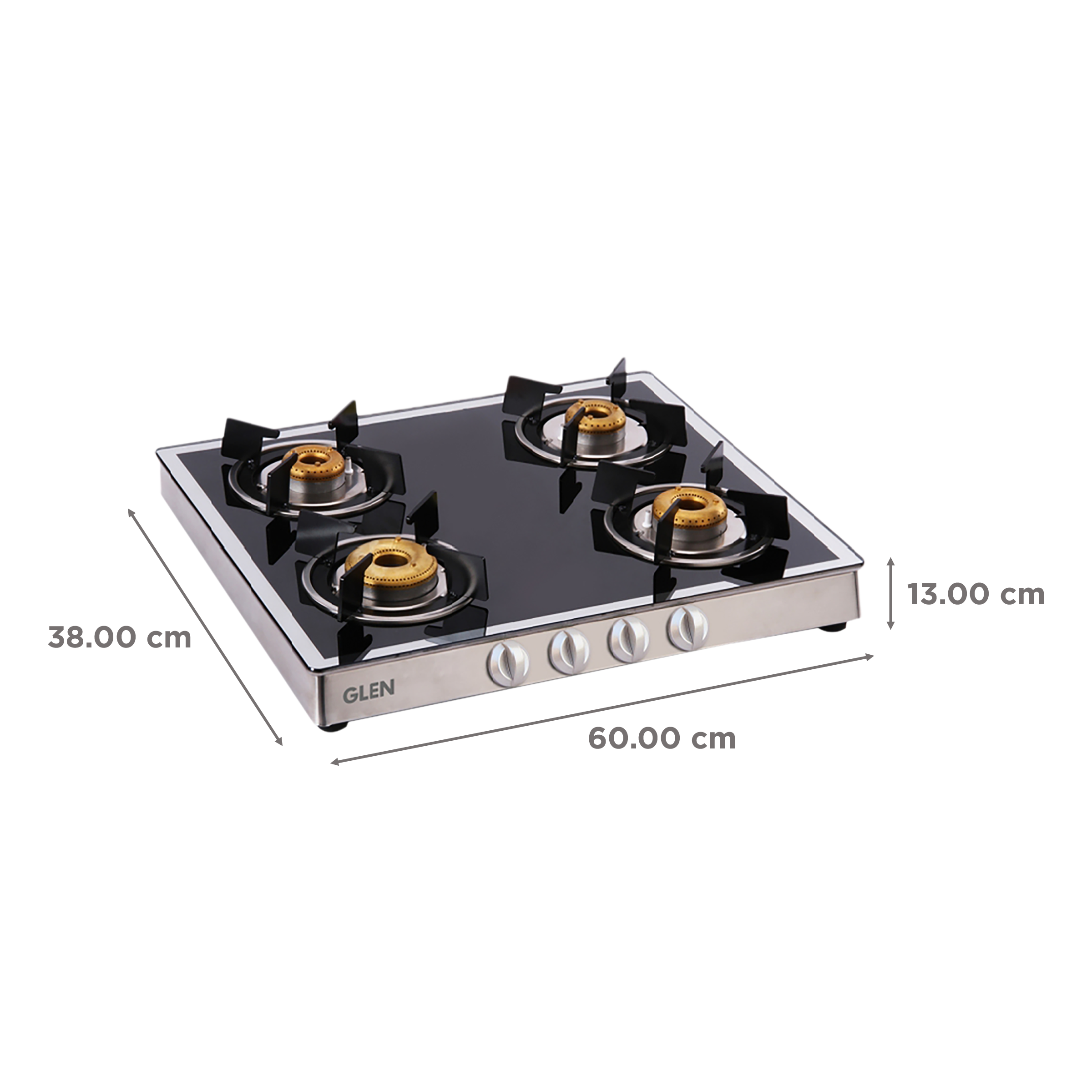 Glen 1042 GT FBM Toughened Glass Top 4 Burner Manual Gas Stove (360 Degree Revolving Nozzle, Silver)_2
