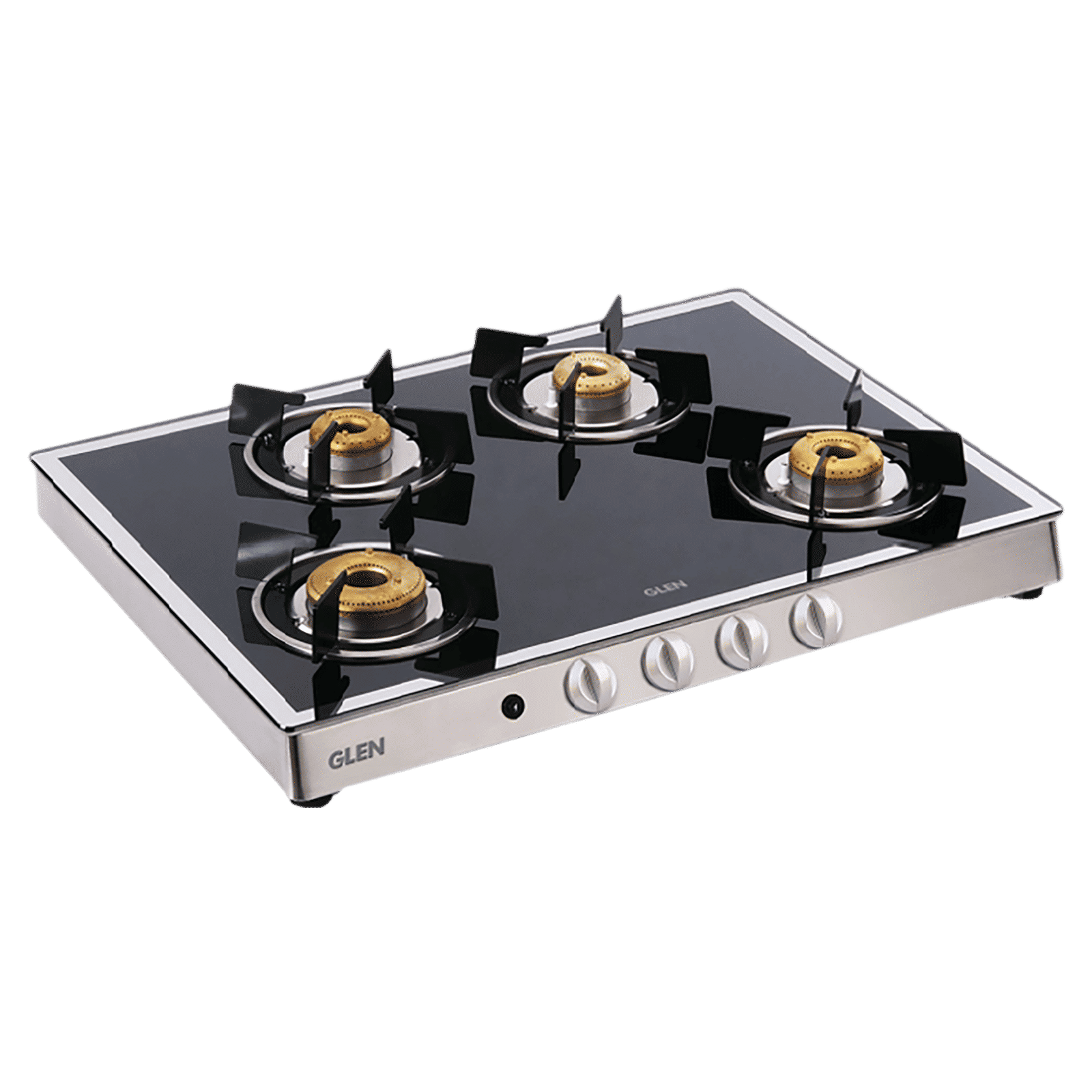 Glen 1048GT FBMAI Toughened Glass Top 4 Burner Automatic Gas Stove (360 Degree Revolving Nozzle, Black/Silver)_1
