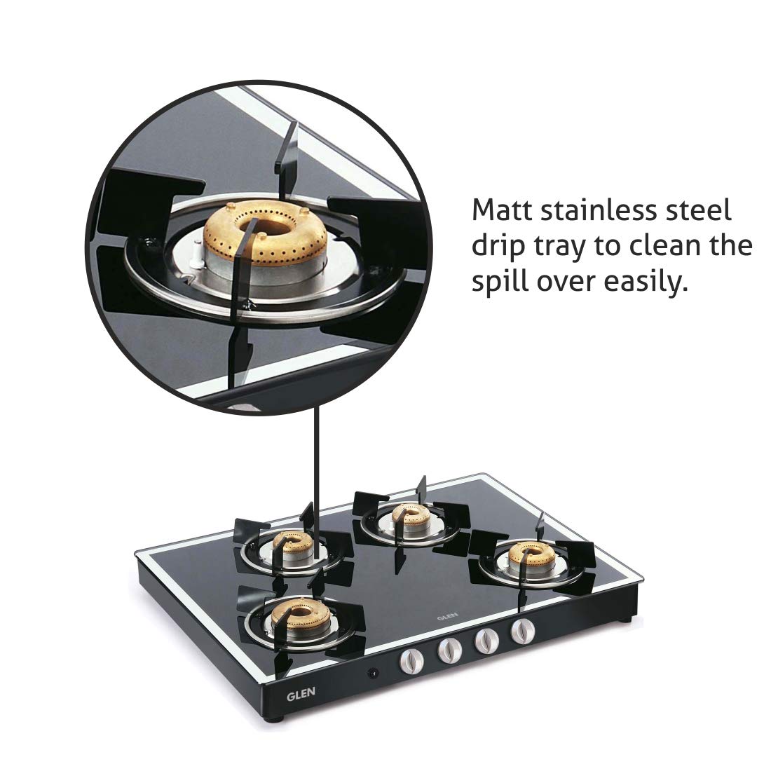Glen 1048GT FBMAI Toughened Glass Top 4 Burner Automatic Gas Stove (360 Degree Revolving Nozzle, Black/Silver)_5