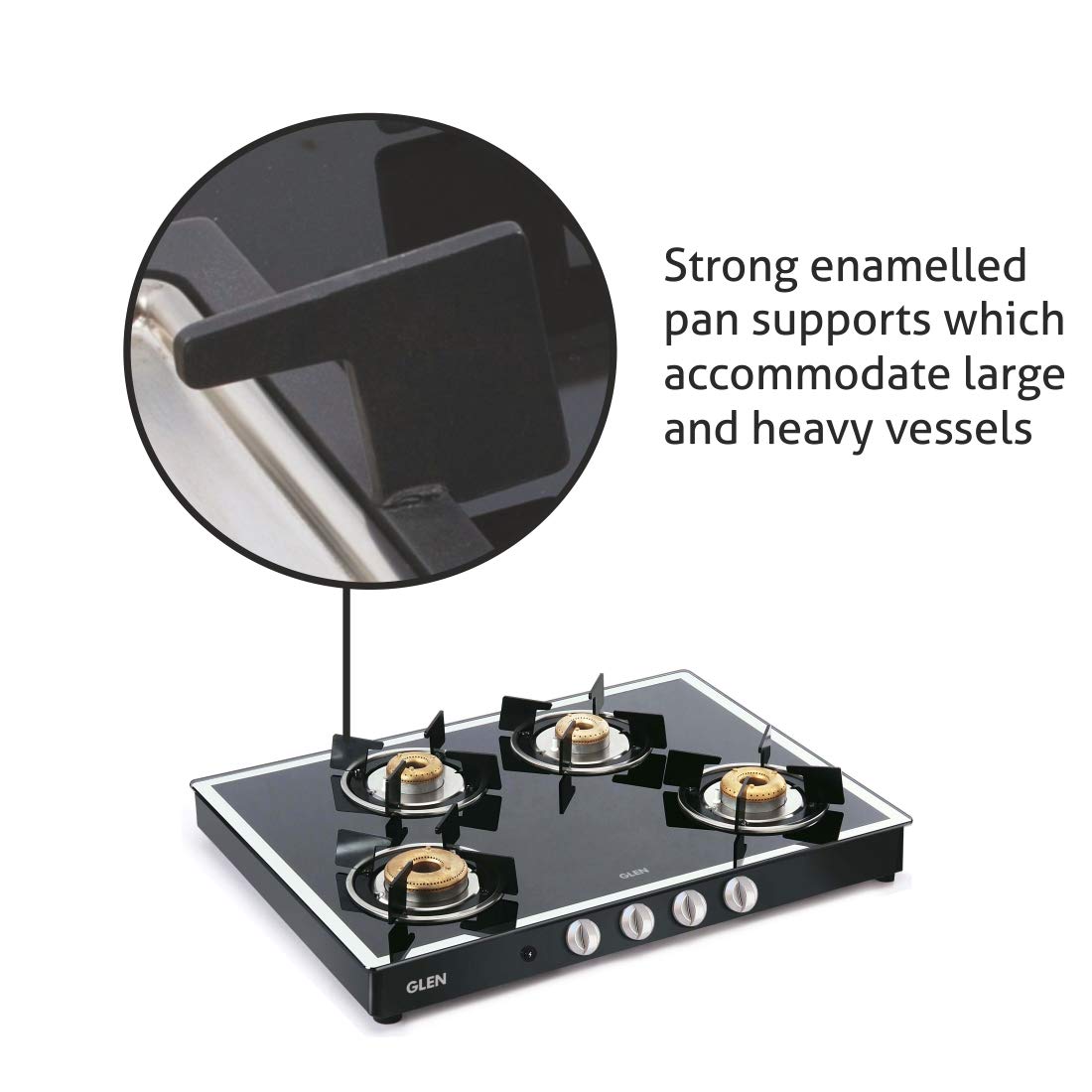 Glen 1048GT FBMAI Toughened Glass Top 4 Burner Automatic Gas Stove (360 Degree Revolving Nozzle, Black/Silver)_6