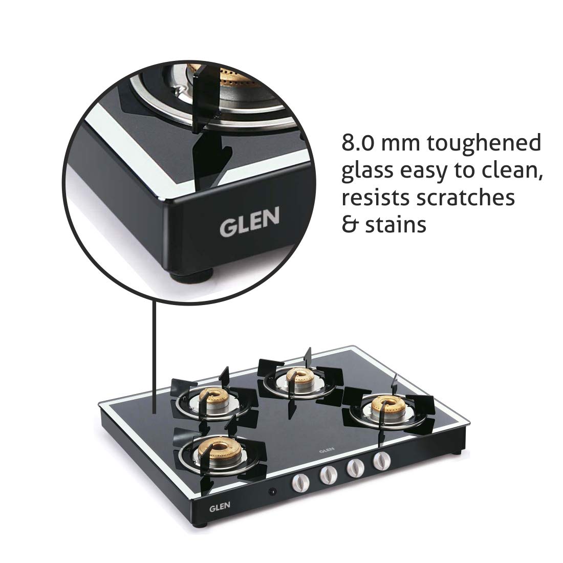 Glen 1048GT FBMAI Toughened Glass Top 4 Burner Automatic Gas Stove (360 Degree Revolving Nozzle, Black/Silver)_7