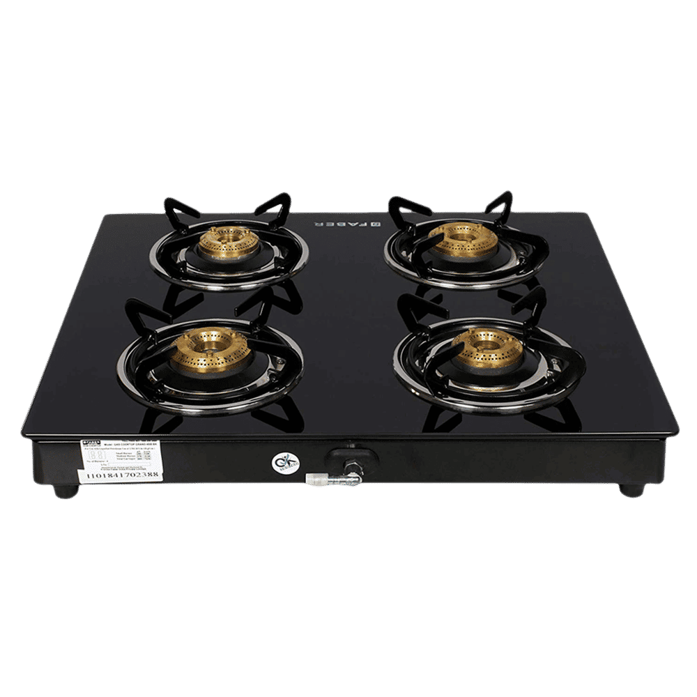 FABER Grand Toughened Glass Top 4 Burner Manual Gas Stove (Powder Coating Round Pan Support, Black)_5