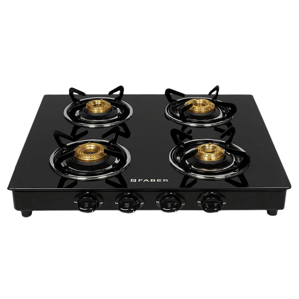FABER Grand Toughened Glass Top 4 Burner Manual Gas Stove (Powder Coating Round Pan Support, Black)_6