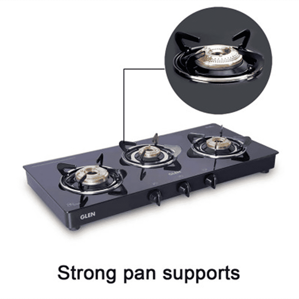 Glen 1033 GT BB BL Toughened Glass Top 3 Burner Manual Gas Stove (Scratch & Stain Resistant, Black)_14