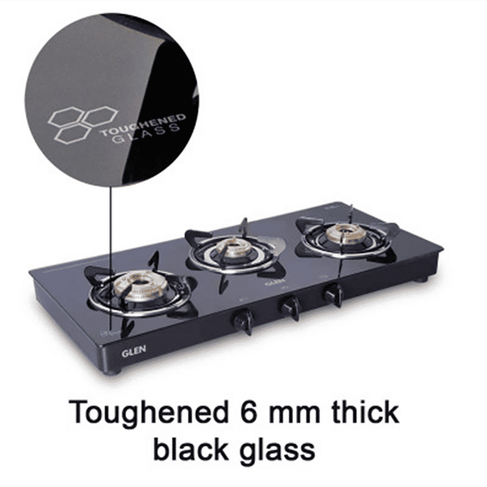Glen 1033 GT BB BL Toughened Glass Top 3 Burner Manual Gas Stove (Scratch & Stain Resistant, Black)_4