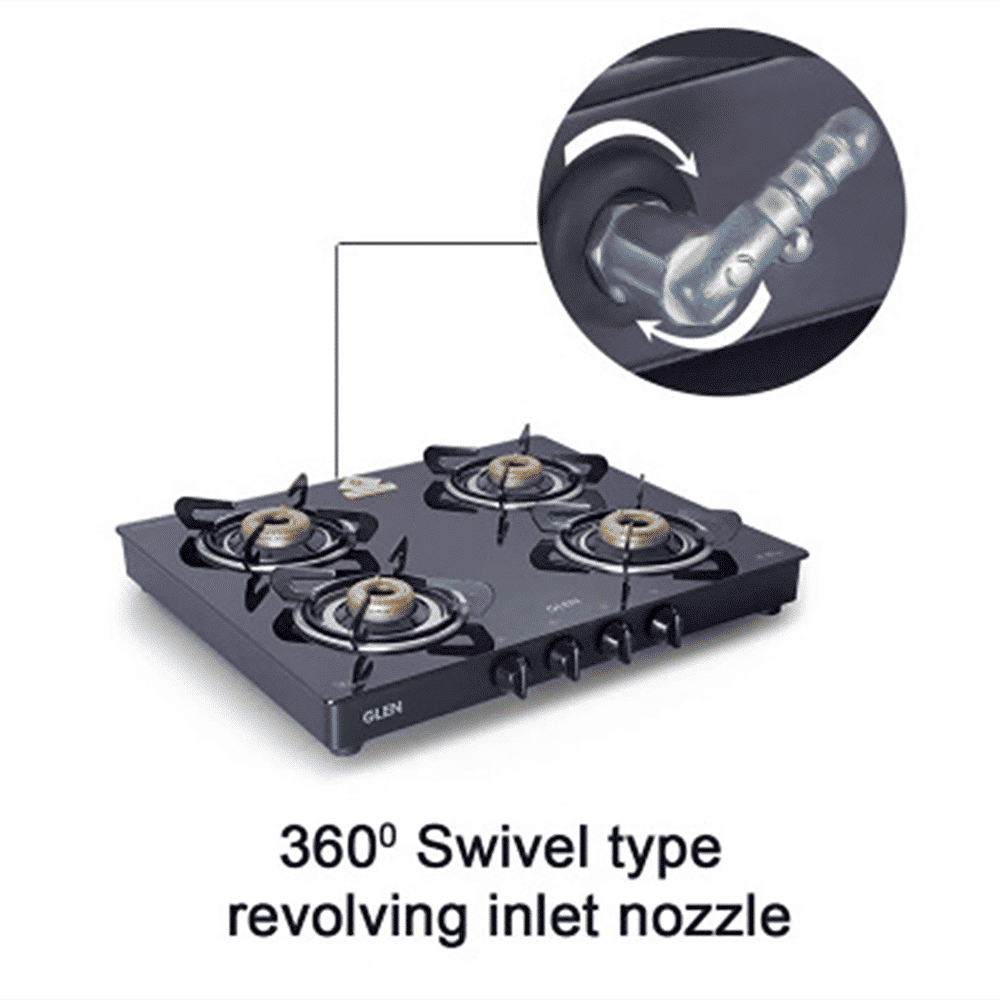 Glen 1041 GT FB BL Toughened Glass Top 4 Burner Manual Gas Stove (Scratch & Stain Resistant, Black)_5