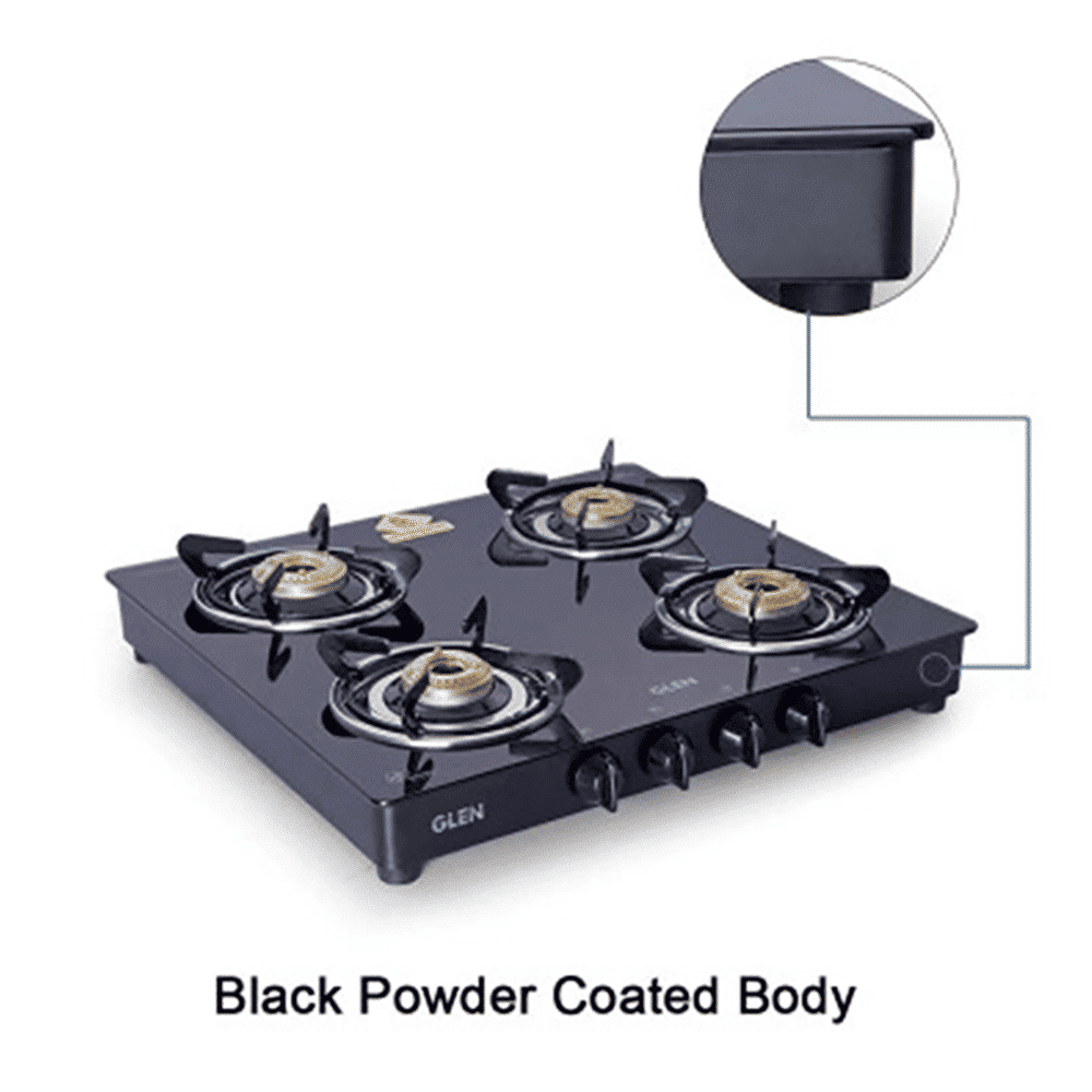 Glen 1043 GT BB BL Toughened Glass Top 4 Burner Manual Gas Stove (Scratch & Stain Resistant, Black) Glen 1043 GT BB BL Toughened Glass Top 4 Burner Manual Gas Stove (Scratch & Stain Resistant, Black)_4