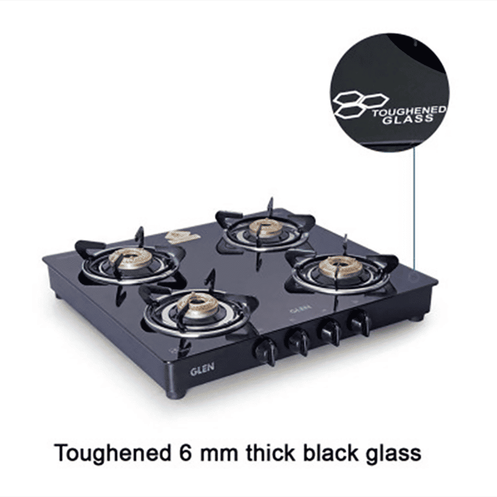 Glen 1043 GT BB BL Toughened Glass Top 4 Burner Manual Gas Stove (Scratch & Stain Resistant, Black) Glen 1043 GT BB BL Toughened Glass Top 4 Burner Manual Gas Stove (Scratch & Stain Resistant, Black)_5