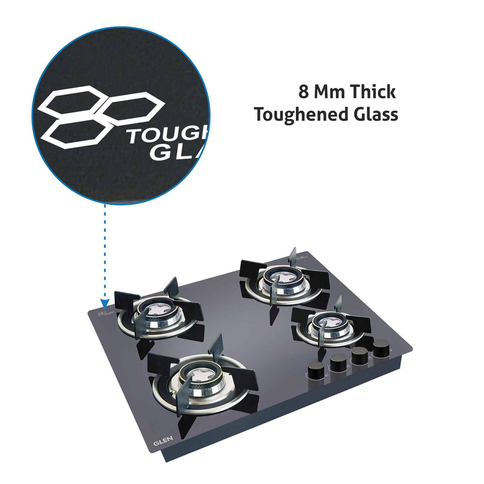 Glen 1064 RO HT DB Toughened Glass Top 4 Burner Automatic Hob (Vitreous Enamelled Pan Support, Black)_6