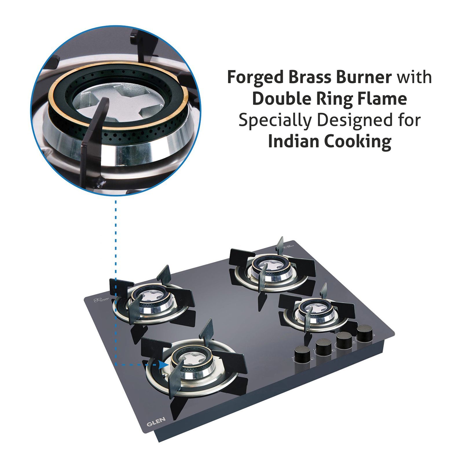 Glen 1064 RO HT DB Toughened Glass Top 4 Burner Automatic Hob (Vitreous Enamelled Pan Support, Black)_9