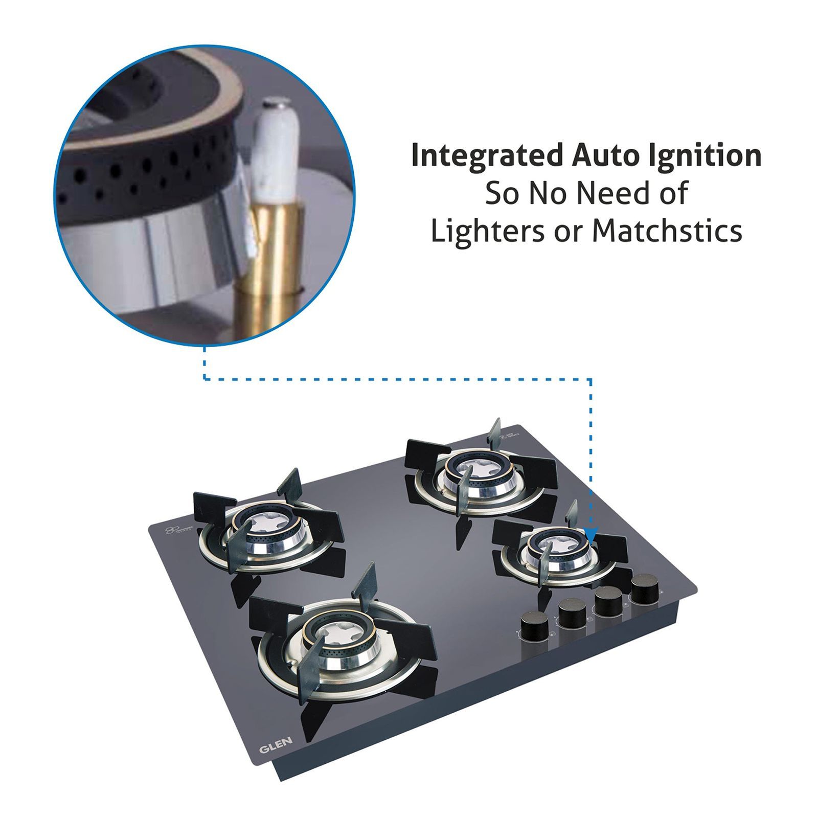 Glen 1064 RO HT DB Toughened Glass Top 4 Burner Automatic Hob (Vitreous Enamelled Pan Support, Black)_5