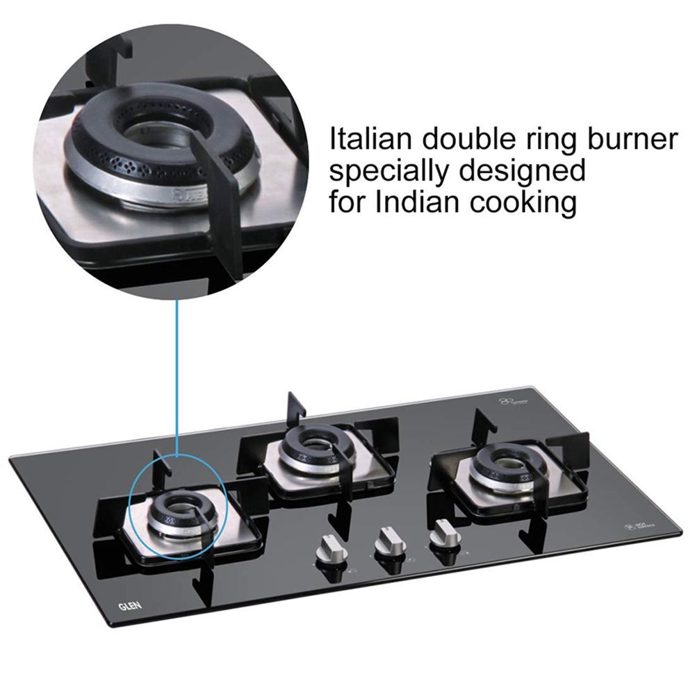 Glen 1073 SQ DB Toughened Glass Top 3 Burner Automatic Electric Hob (Scratch & Stain Resistant, Black)_10