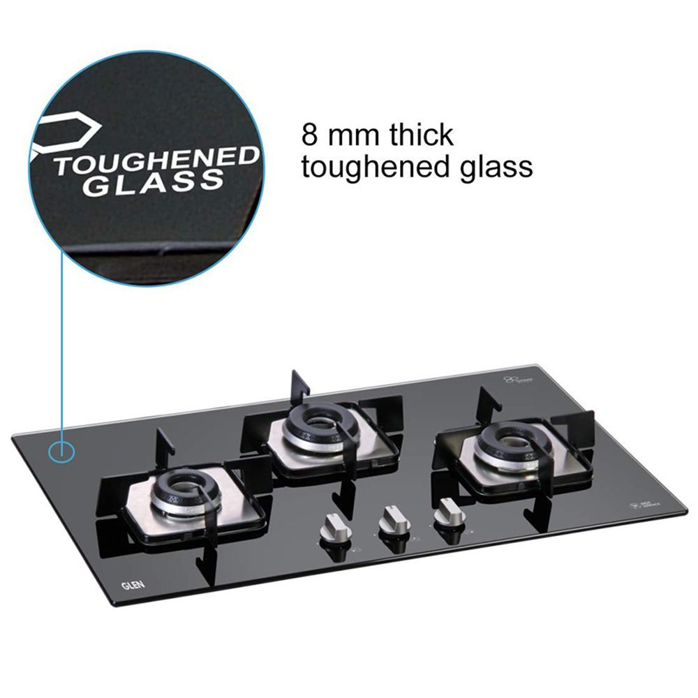 Glen 1073 SQ DB Toughened Glass Top 3 Burner Automatic Electric Hob (Scratch & Stain Resistant, Black)_11