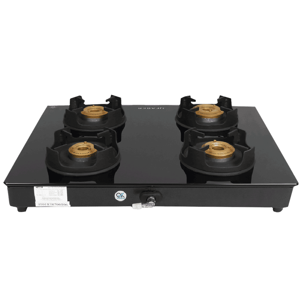 Faber Onyx 4BB BK CI Toughened Glass Top 4 Burner Manual Gas Stove (Diamond Coated Pan Support, Black)_8