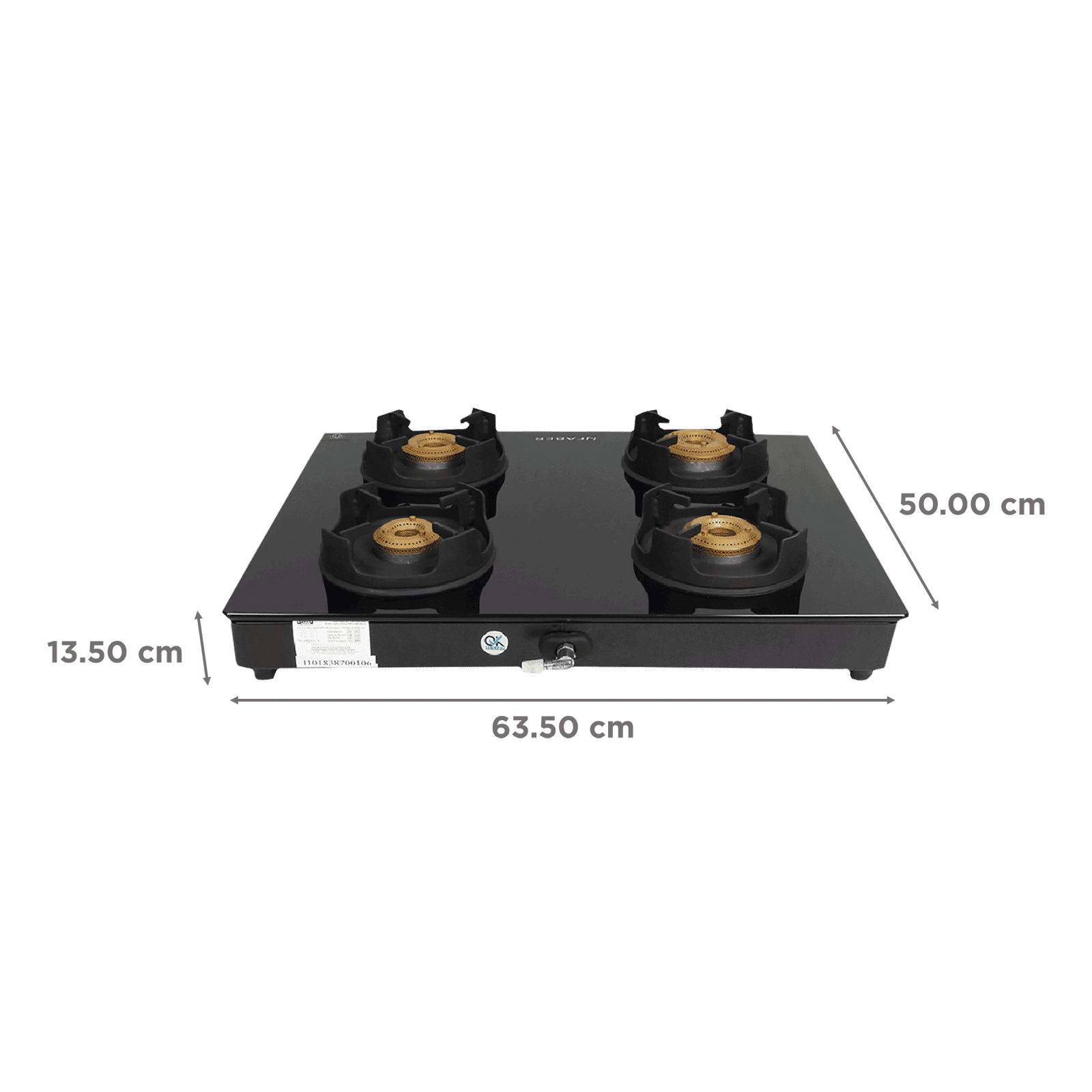 Faber Onyx 4BB BK CI Toughened Glass Top 4 Burner Manual Gas Stove (Diamond Coated Pan Support, Black)_2