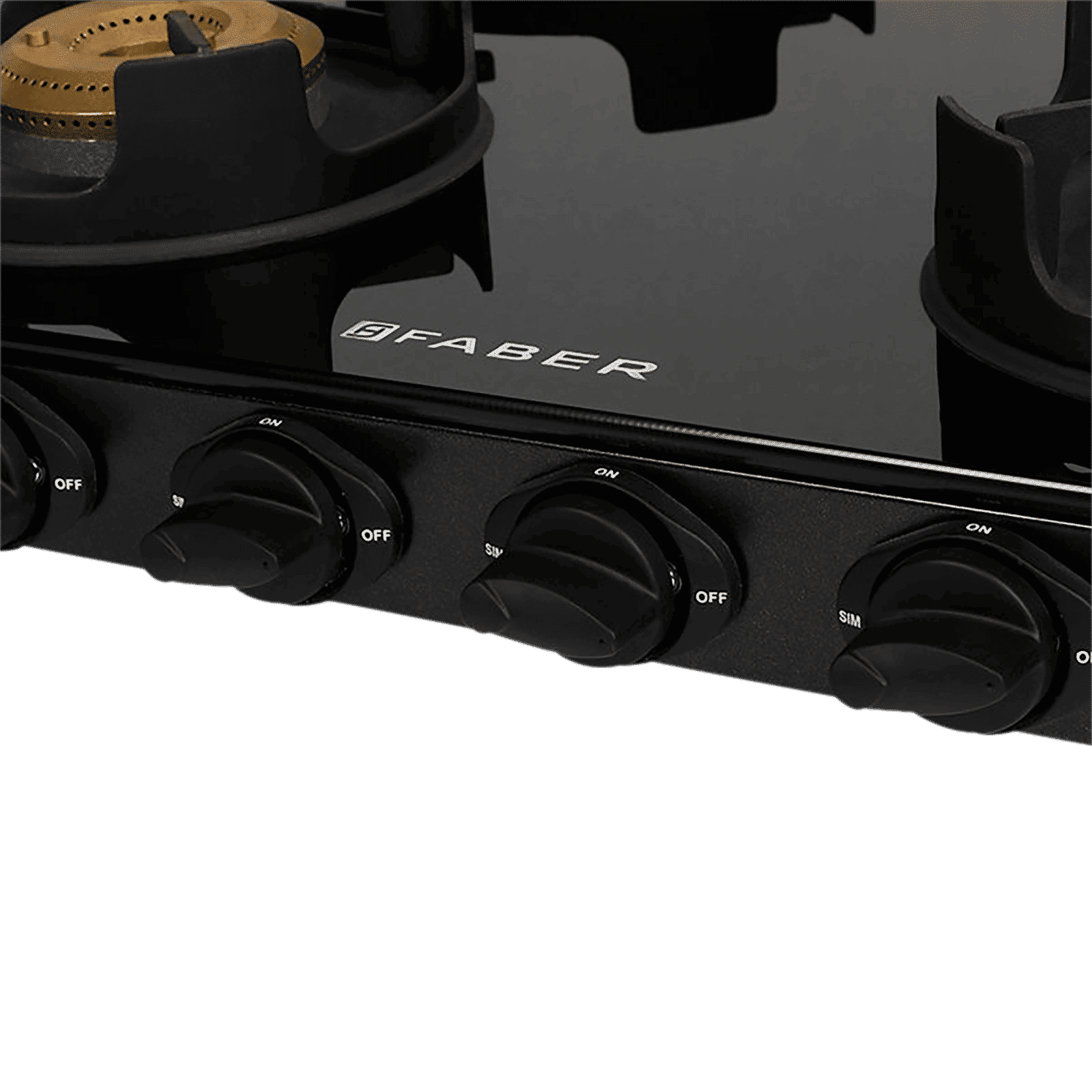 Faber Onyx 4BB BK CI Toughened Glass Top 4 Burner Manual Gas Stove (Diamond Coated Pan Support, Black)_5