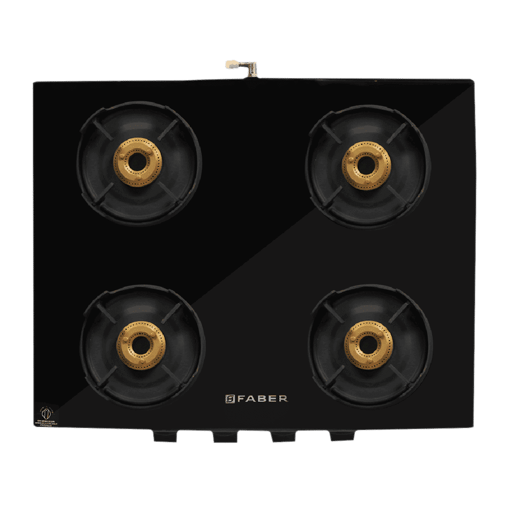 Faber Onyx 4BB BK CI Toughened Glass Top 4 Burner Manual Gas Stove (Diamond Coated Pan Support, Black)_6