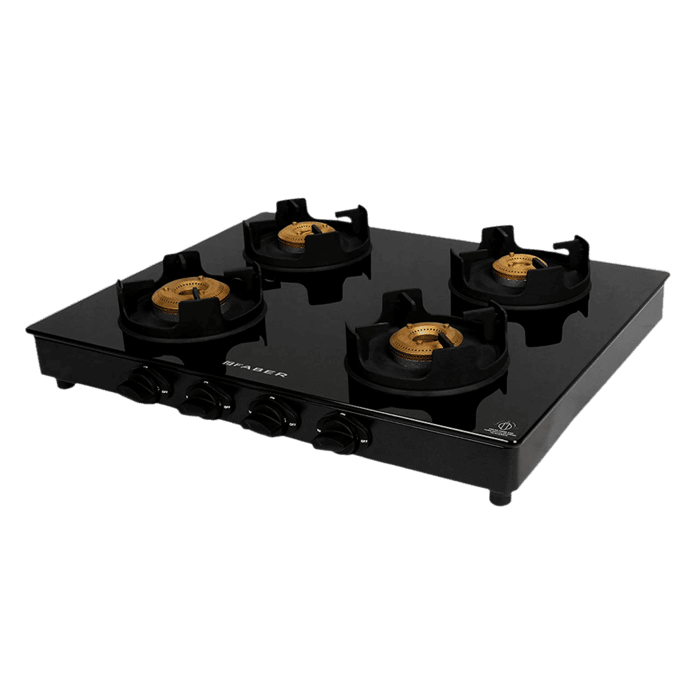 Faber Onyx 4BB BK CI Toughened Glass Top 4 Burner Manual Gas Stove (Diamond Coated Pan Support, Black)_7