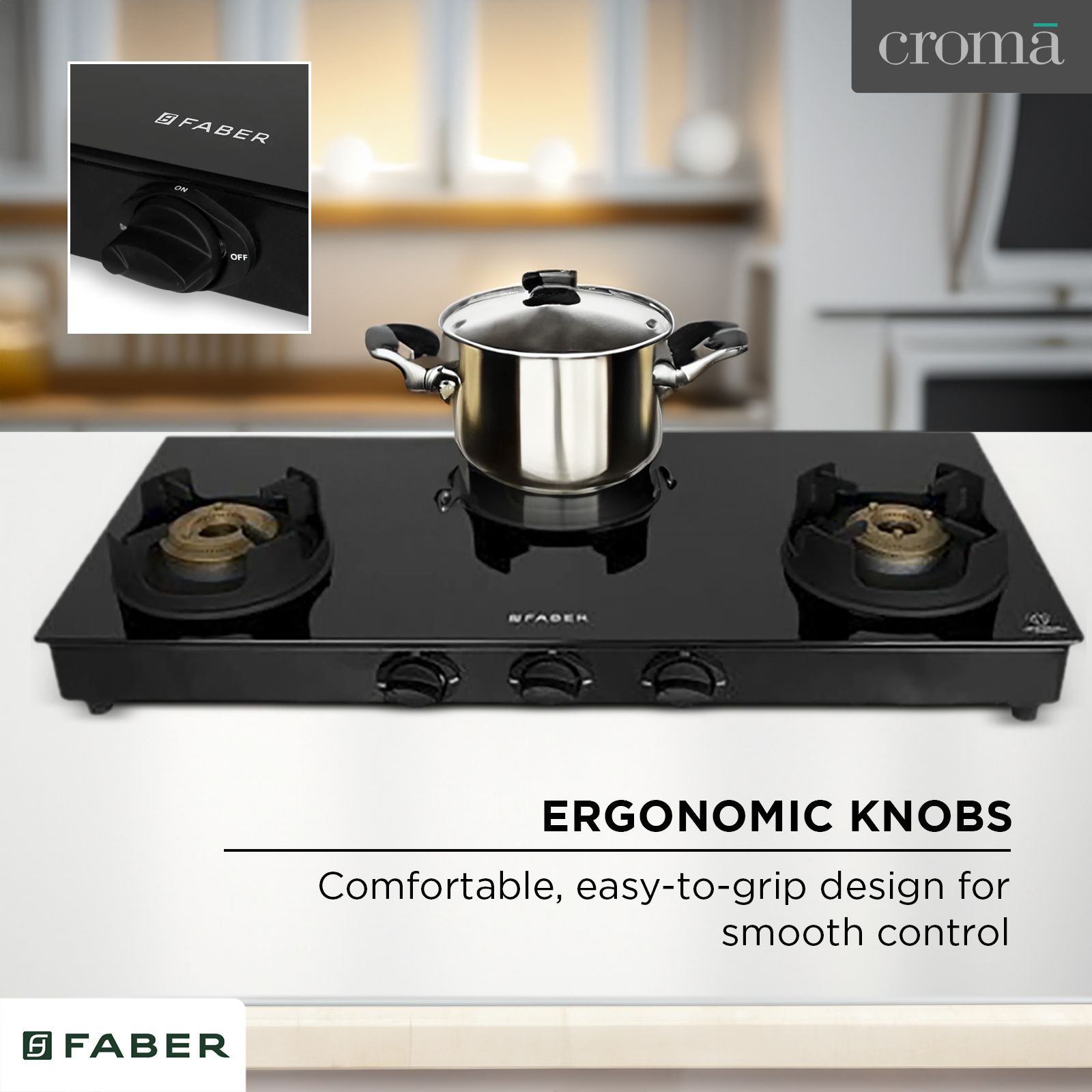 Faber Onyx 3BB BK CI Glass Top 3 Burner Manual Gas Stove (Scratch Resistance, Black)_15