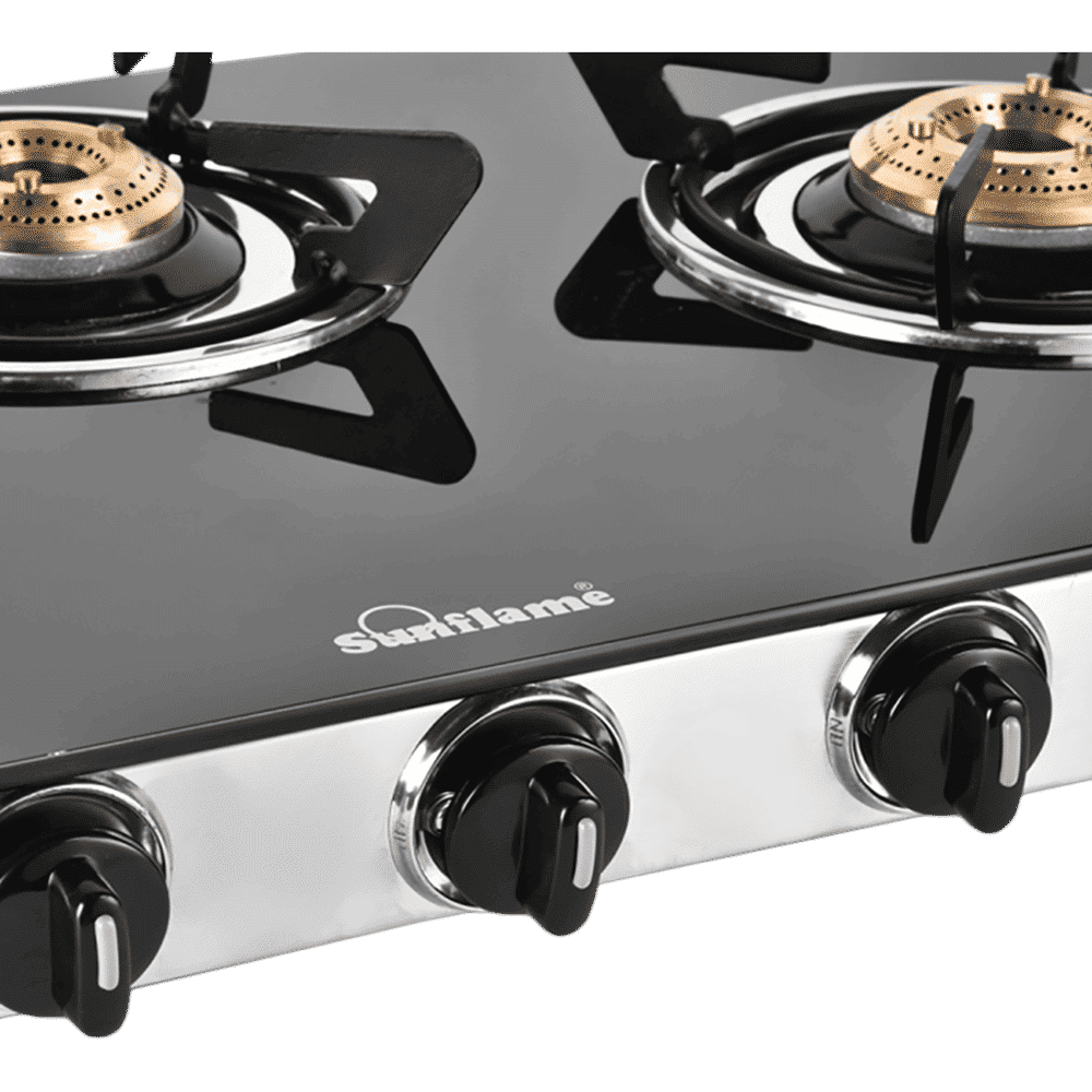 Sunflame CLASSIC 3B SS Toughened Glass Top 3 Burner Manual Gas Stove (Stainless Steel Drip Tray, Black)_6