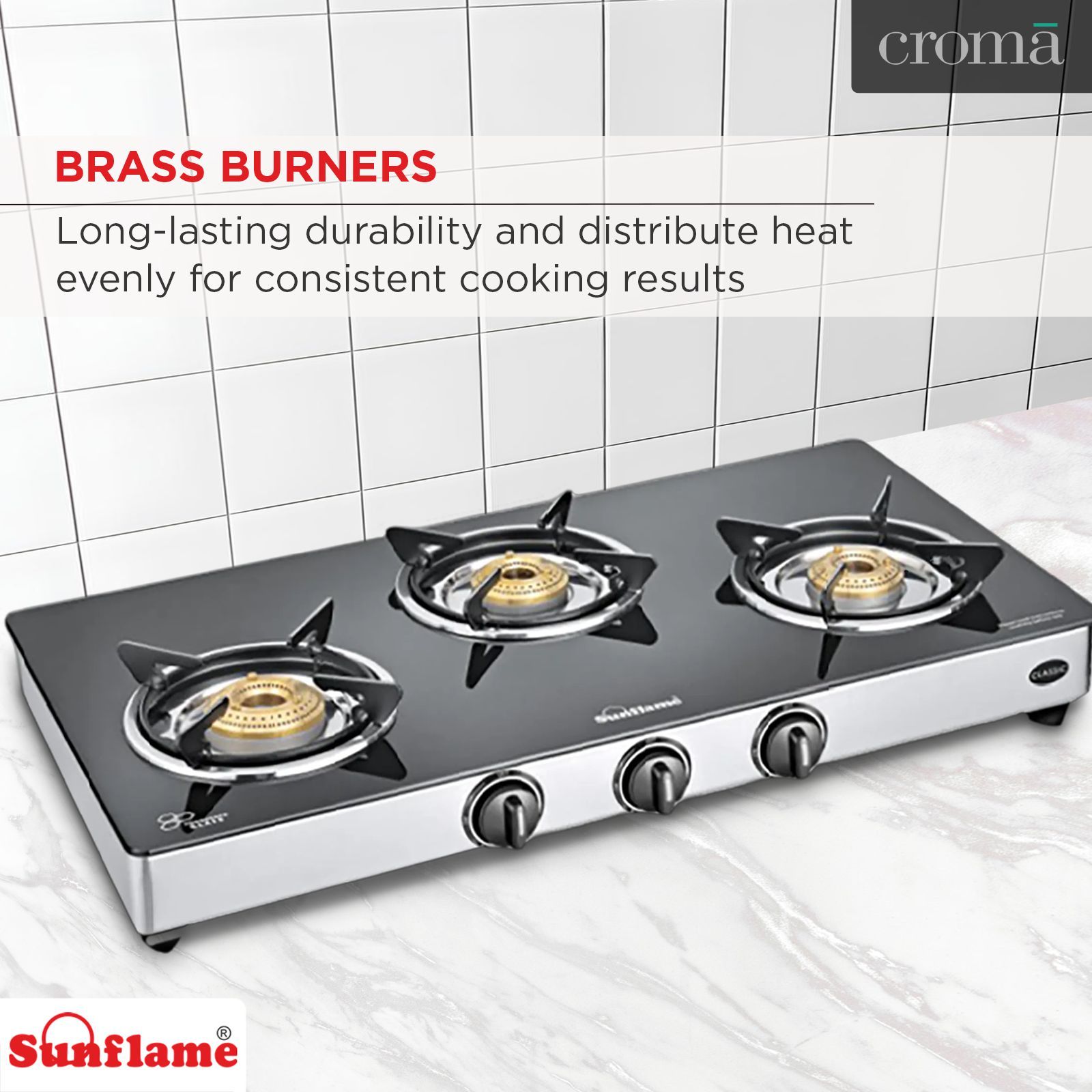 Sunflame CLASSIC 3B SS Toughened Glass Top 3 Burner Manual Gas Stove (Stainless Steel Drip Tray, Black)_8