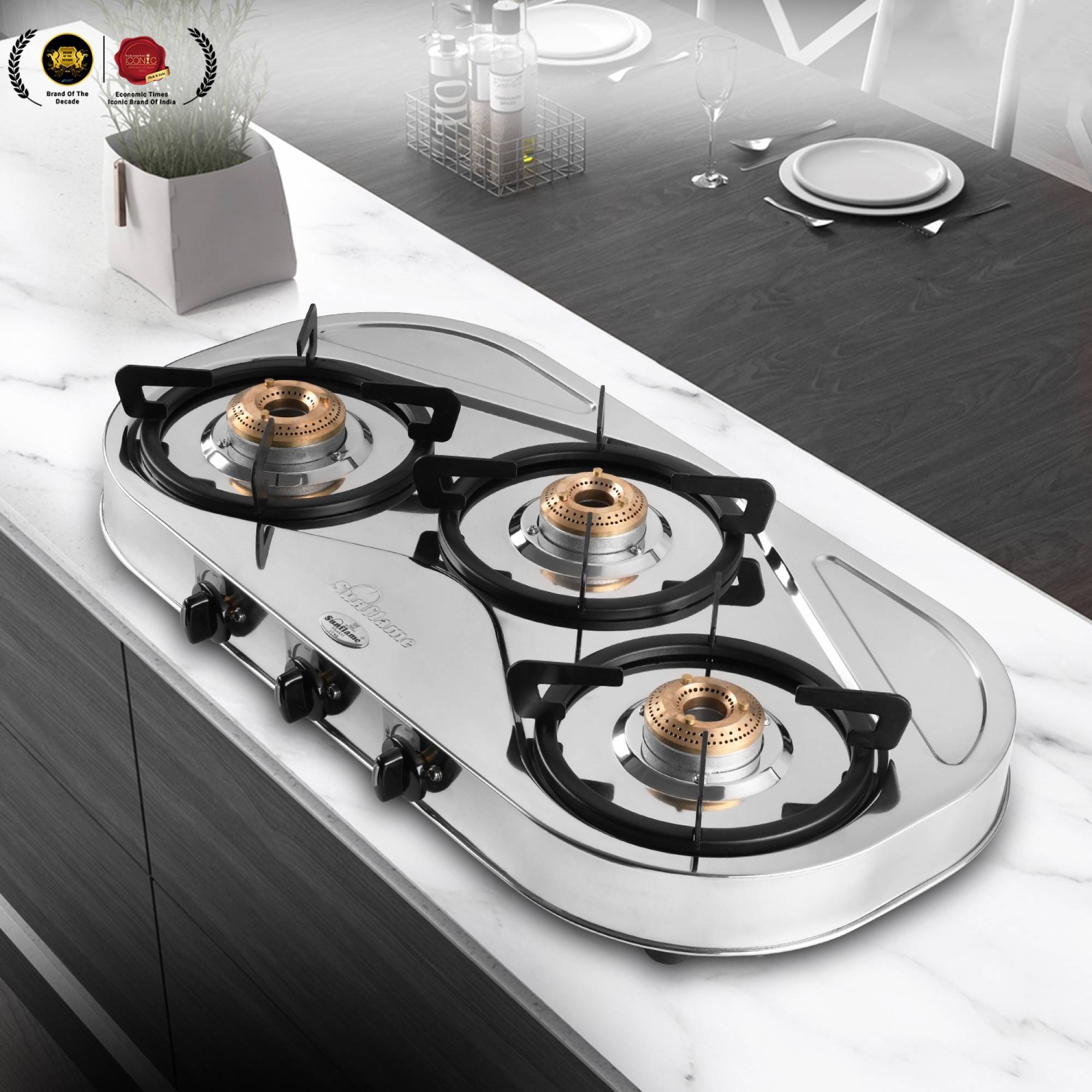 Sunflame SHAKTI STAR 3B 3 Burner Manual Gas Stove (Powder Coated Pan Support, Silver)_6