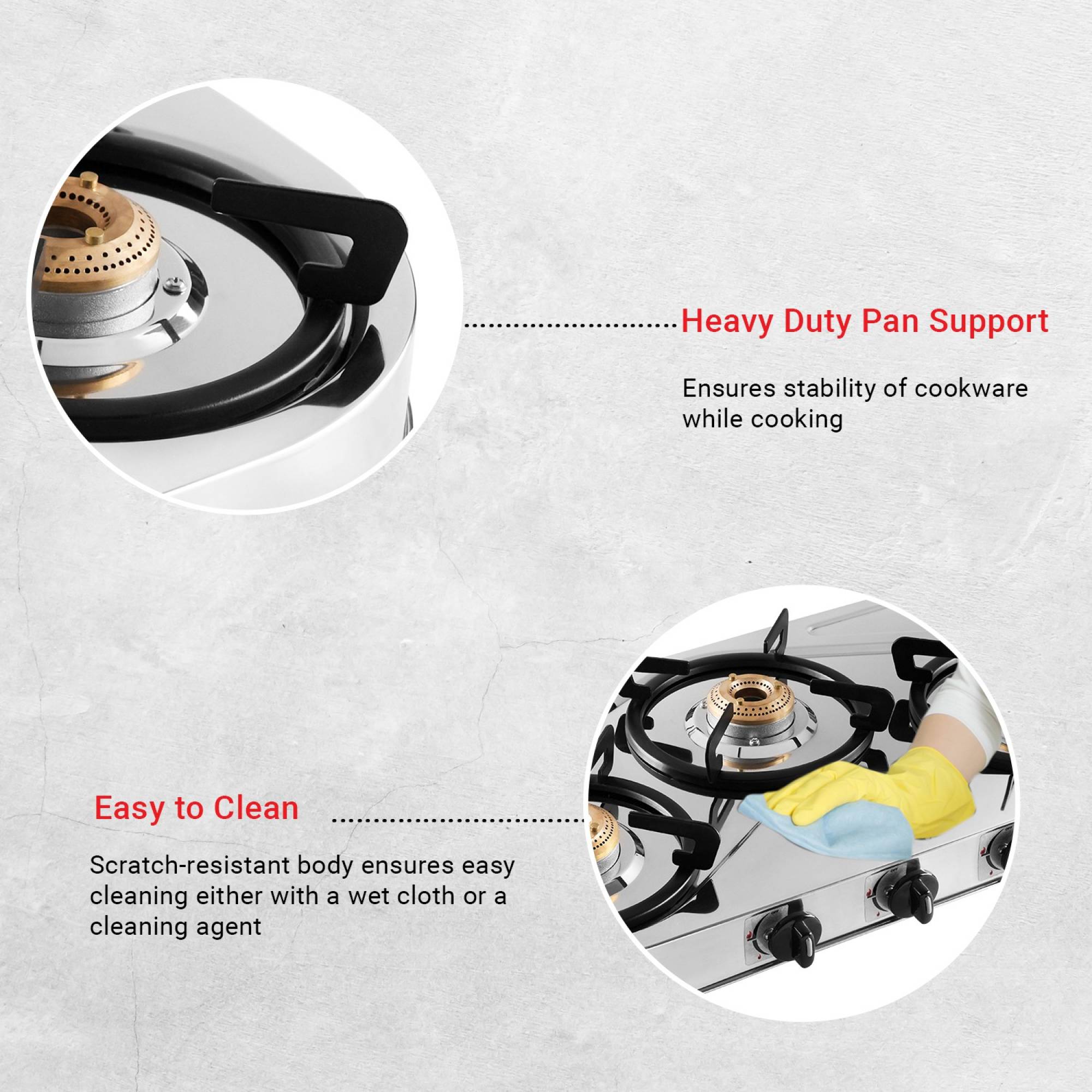 Sunflame SHAKTI STAR 3B 3 Burner Manual Gas Stove (Powder Coated Pan Support, Silver)_8