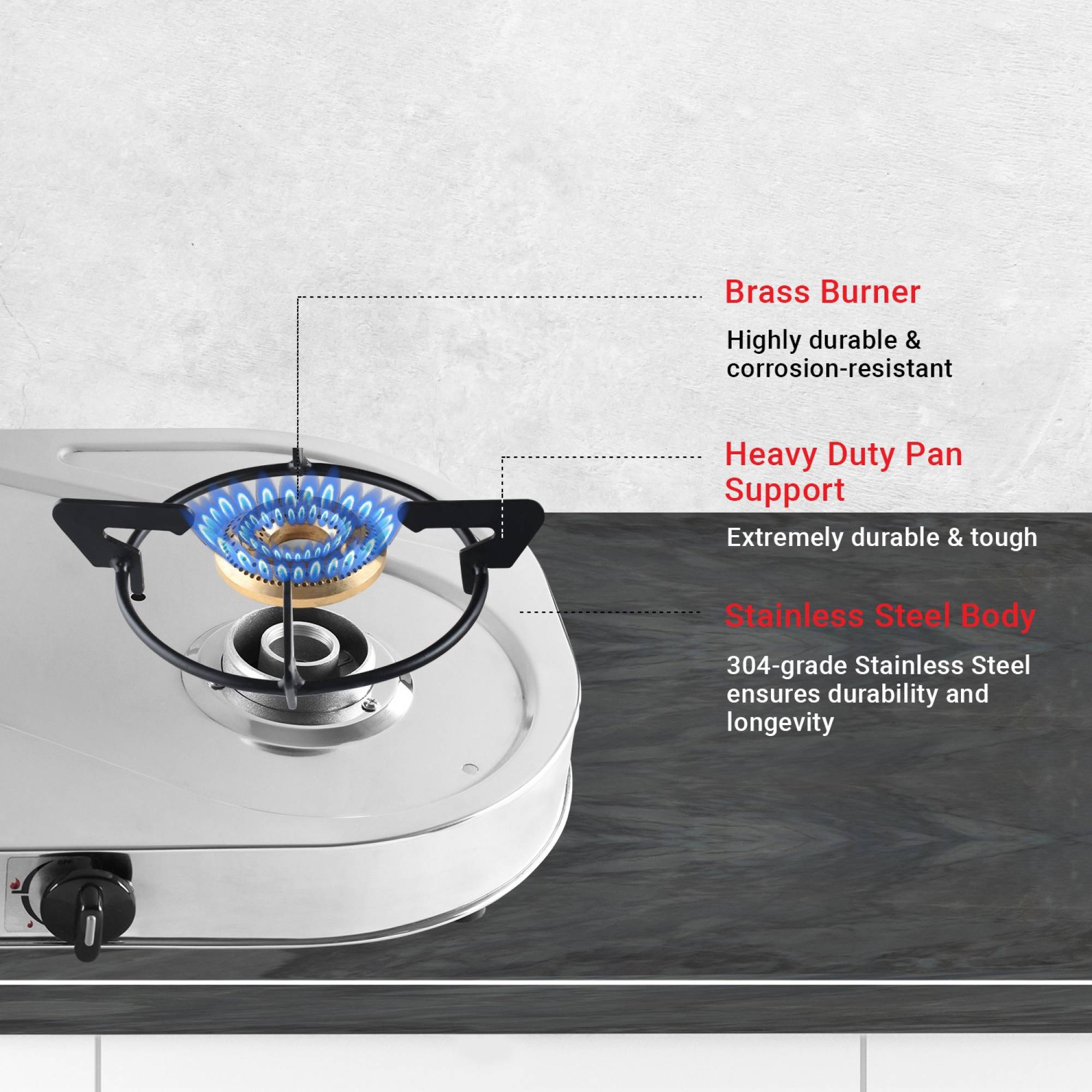 Sunflame SHAKTI STAR 3B 3 Burner Manual Gas Stove (Powder Coated Pan Support, Silver)_9