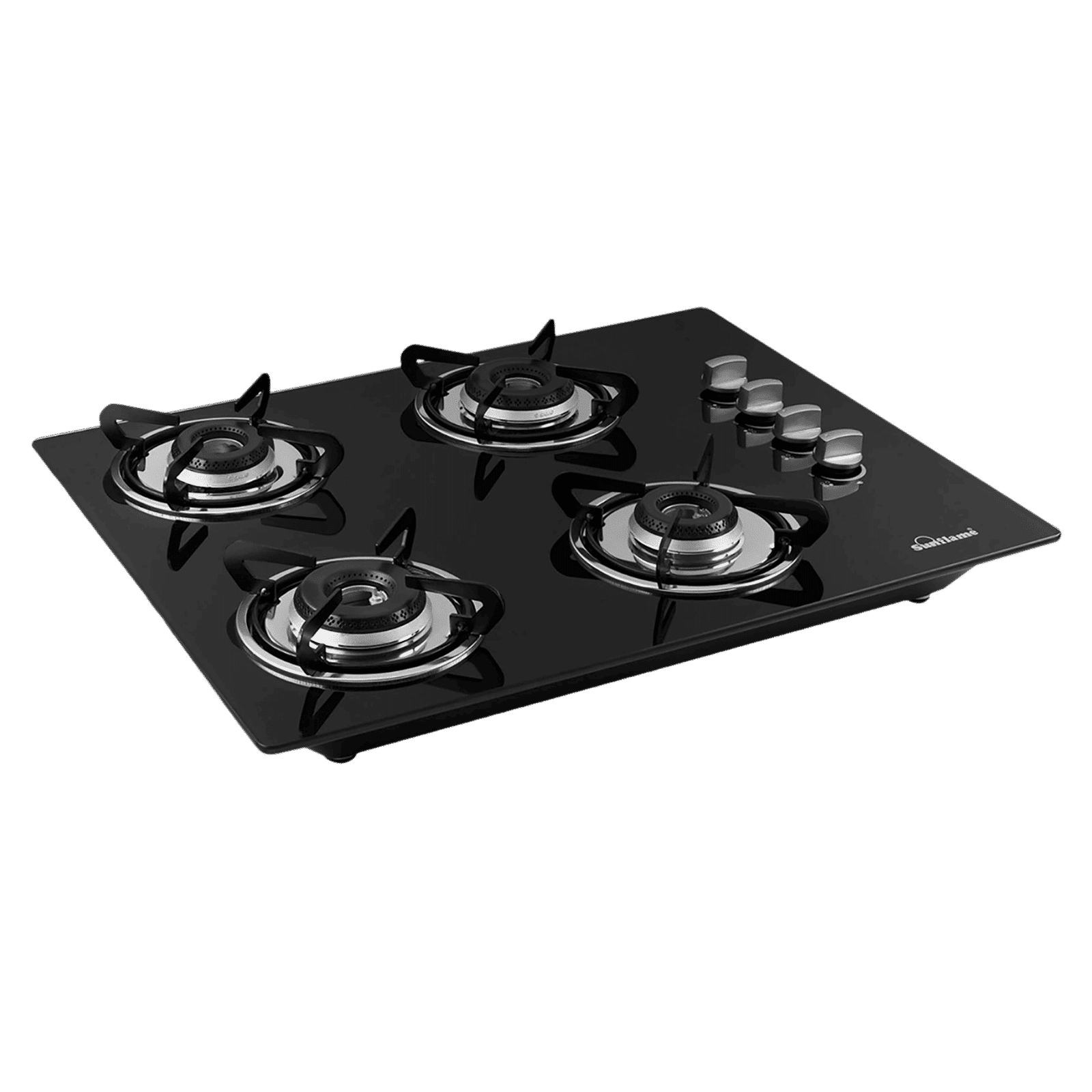 Sunflame Lotus Toughened Glass Top 4 Burner Automatic Hob (Heavy Duty Pan Support, Black)_1