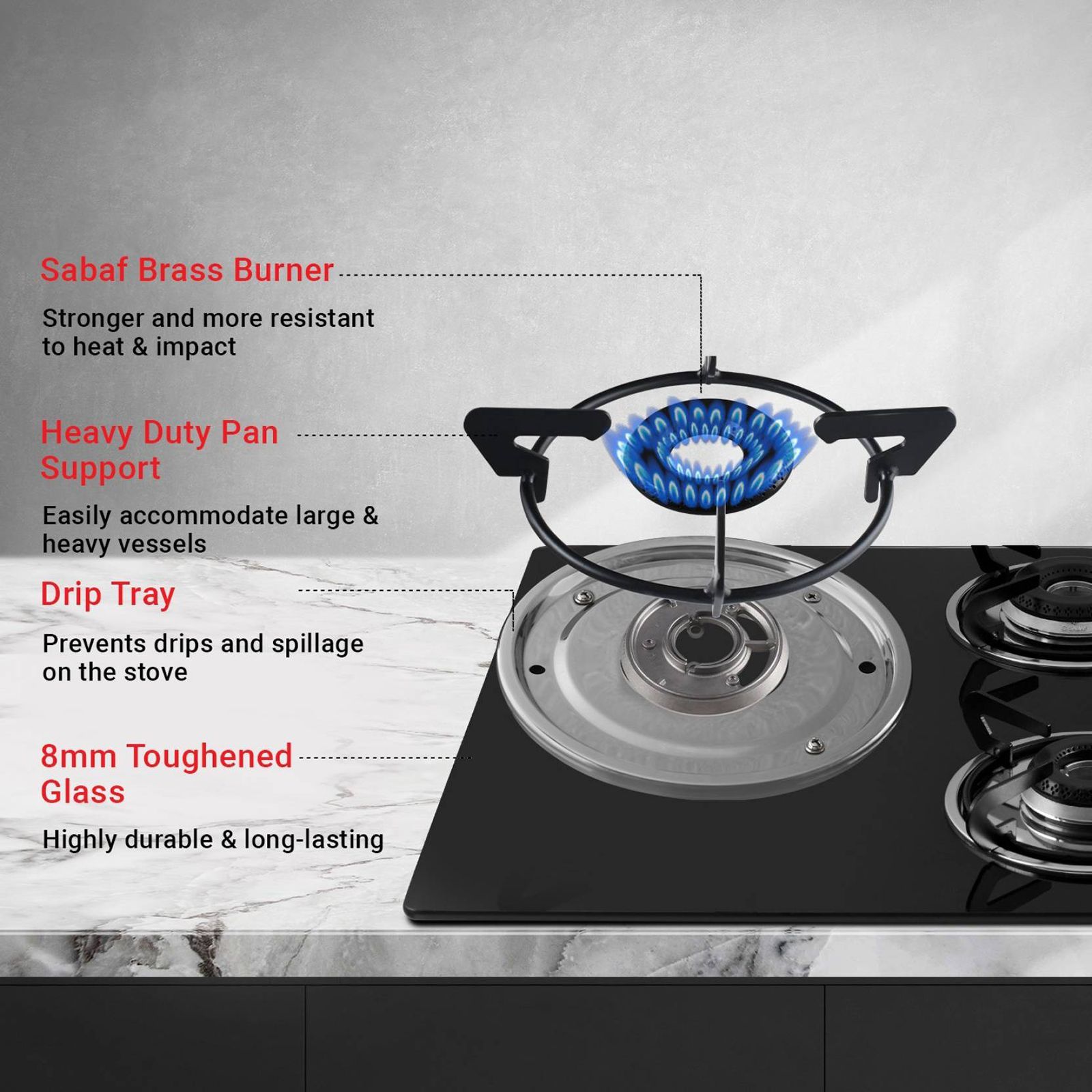 Sunflame Lotus Toughened Glass Top 4 Burner Automatic Hob (Heavy Duty Pan Support, Black)_11