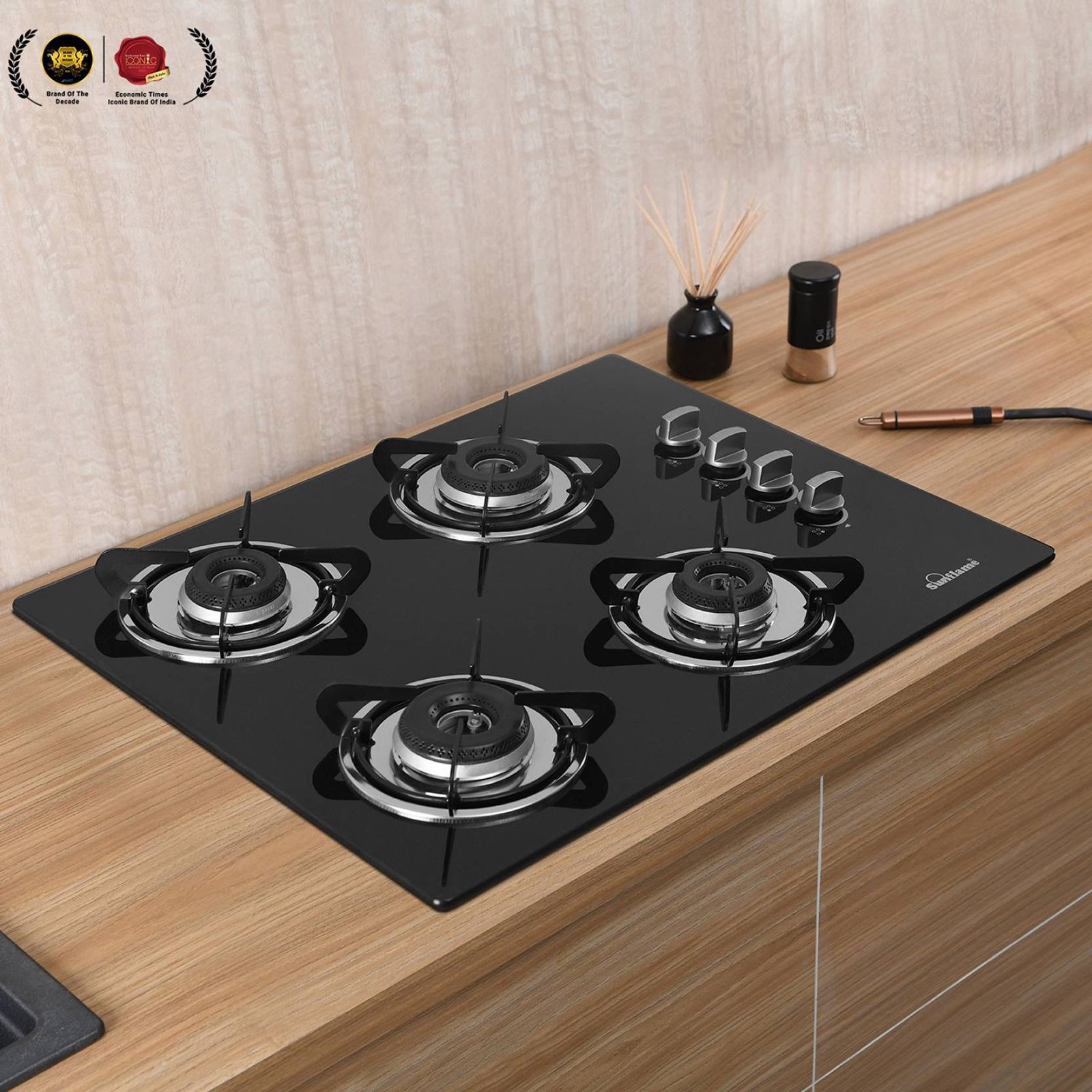 Sunflame Lotus Toughened Glass Top 4 Burner Automatic Hob (Heavy Duty Pan Support, Black)_15