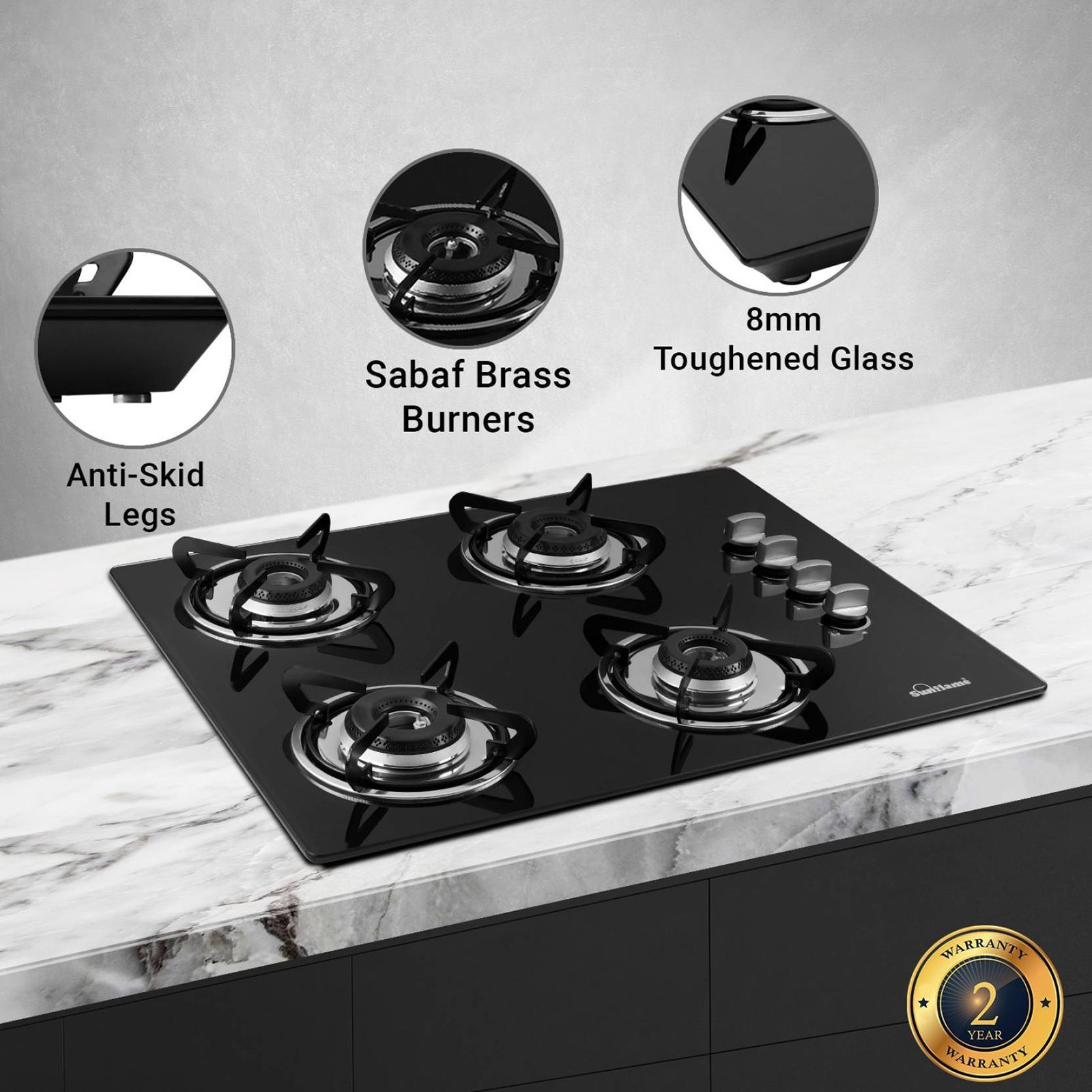 Sunflame Lotus Toughened Glass Top 4 Burner Automatic Hob (Heavy Duty Pan Support, Black)_10