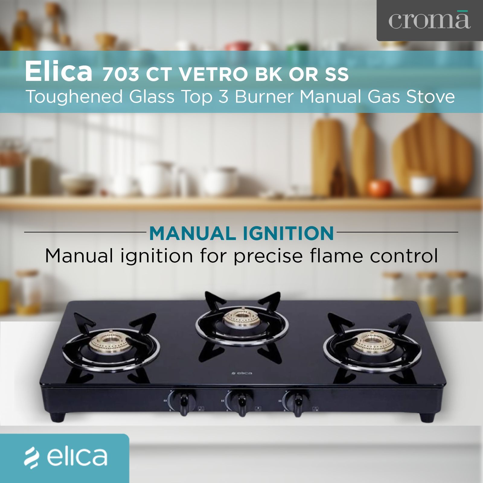 elica 703 CT VETRO BK OR SS Glass Top 3 Burner Manual Gas Stove (ISI Certified, Black)_8
