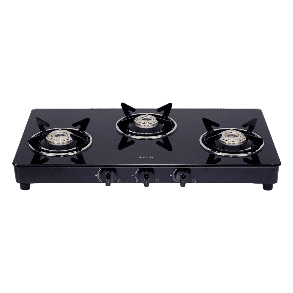 Elica 703 CT VETRO SS Toughened Glass Top 3 Burner Manual Gas Stove (Round Euro Coated Grid, Black)_1