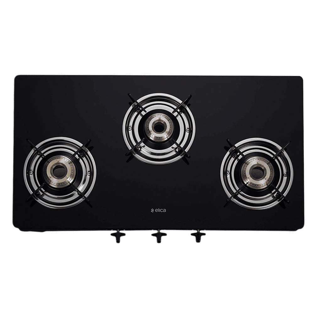 Elica 703 CT VETRO SS Toughened Glass Top 3 Burner Manual Gas Stove (Round Euro Coated Grid, Black)_6