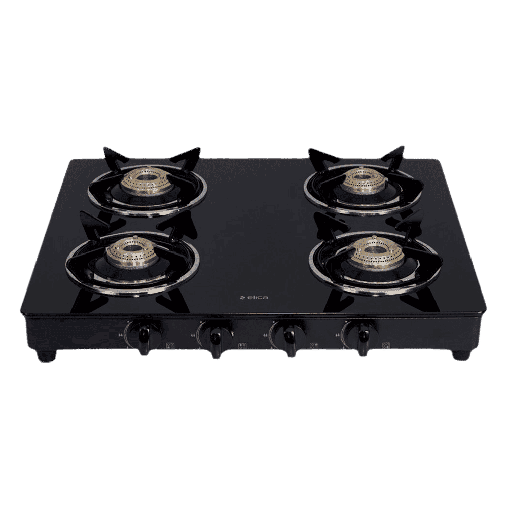 elica 594 CT VETRO BK Glass Top 4 Burner Manual Gas Stove (Round Euro Coated Grid, Black)_1