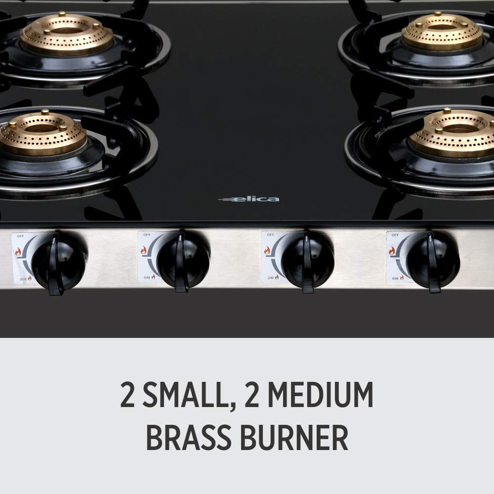 elica 594 CT VETRO BK Glass Top 4 Burner Manual Gas Stove (Round Euro Coated Grid, Black)_8