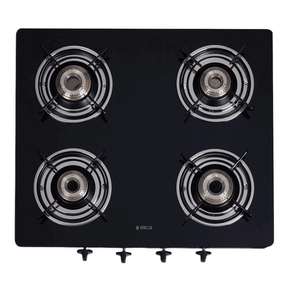 elica 594 CT VETRO BK Glass Top 4 Burner Manual Gas Stove (Round Euro Coated Grid, Black)_4