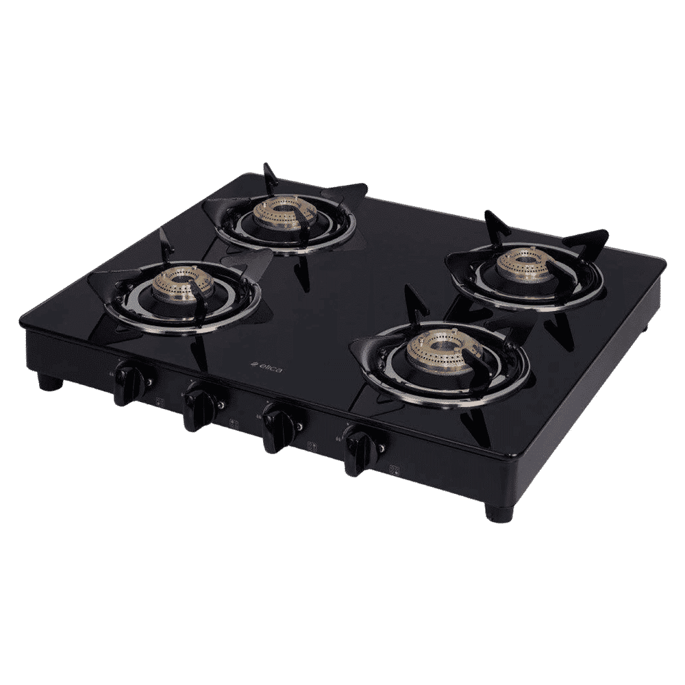 elica 594 CT VETRO BK Glass Top 4 Burner Manual Gas Stove (Round Euro Coated Grid, Black)_5
