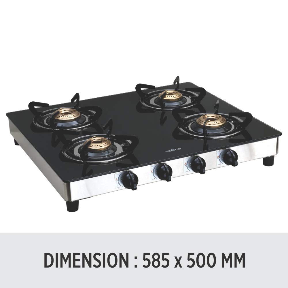 elica 594 CT VETRO BK Glass Top 4 Burner Manual Gas Stove (Round Euro Coated Grid, Black)_7